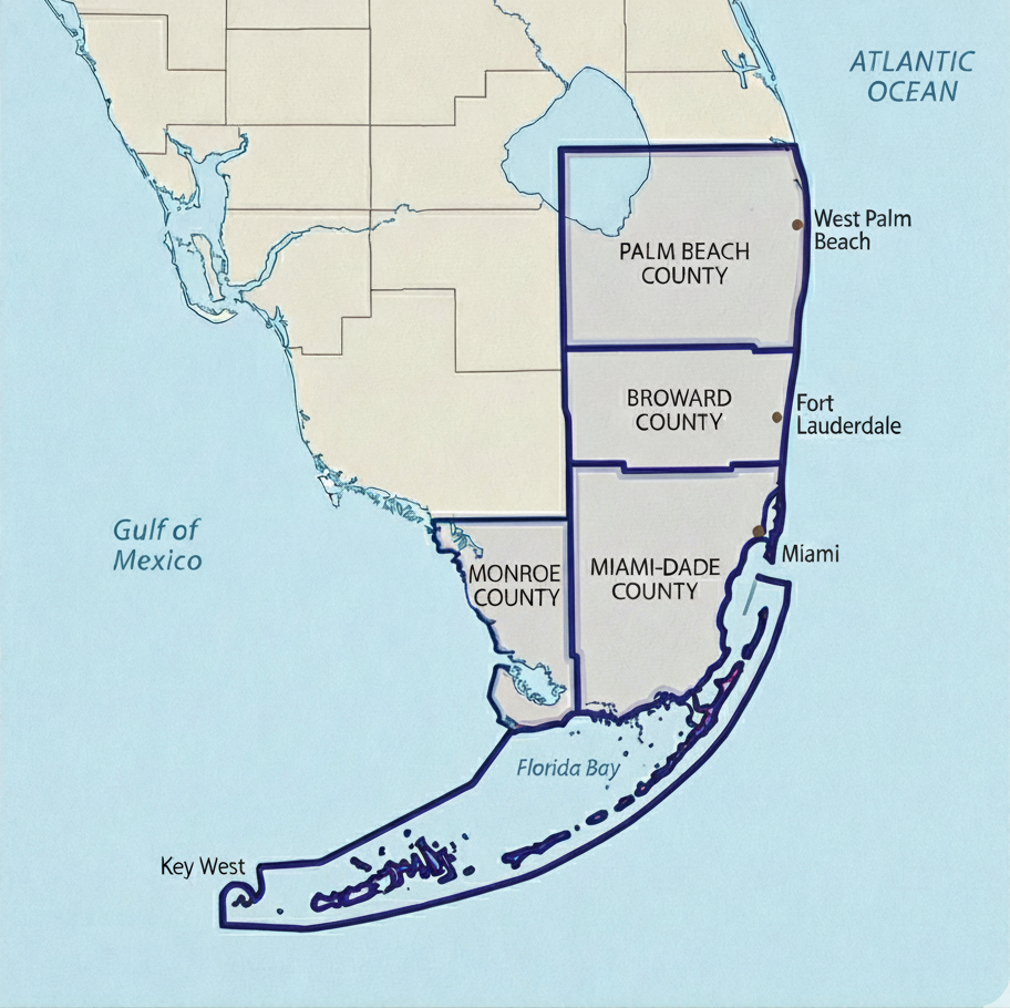 South Florida County Map without borders